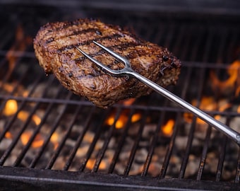 Hand-Forged Railroad Spike BBQ Fork – Personalized Grill Tool, Blacksmith-Made Meat Fork, Rustic Grilling Gift