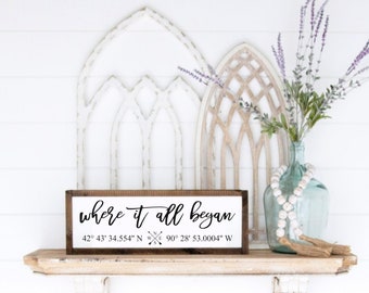 Where It All Began Sign Custom Coordinates Wood Sign Latitude Longitude Sign Personalized Signs 5th Anniversary Valentines Day Gift for him