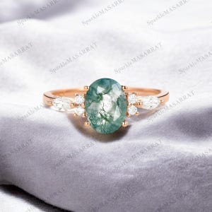 Natural Moss Agate Ring Unique Engagement Ring Art Deco Jewelry Anniversary Gift Gemstone Promise Ring Mother's Day Gift Personalized Ring