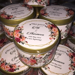 Personalized Nikkah Mubarak Tin Bid Boxes - Floral Wedding Keepsake (Pack of 25)