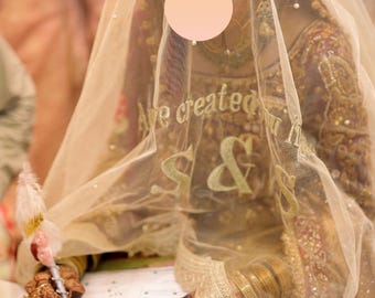 Custom Embroidered Wedding Dupatta | Luxury Nikkah Dupatta with Personalized Details | Long Bridal Wedding Veil for Muslim Brides