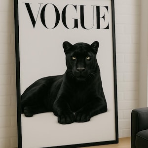 Poster ispirato alla moda, stampa di Black Panther, arte murale a tema safari realizzata e progettata nel Galles del Sud. Estetica moderna per la casa.