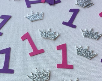 girls birthday party, girls first birthday confetti, princess birthday, princess first birthday party, number one confetti, number confetti