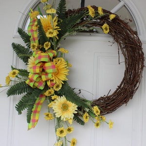 spring wreath, front door wreath, spring door wreath, summer wreath, front door decoration, door hanging, outdoor door wreath, wreath image 1