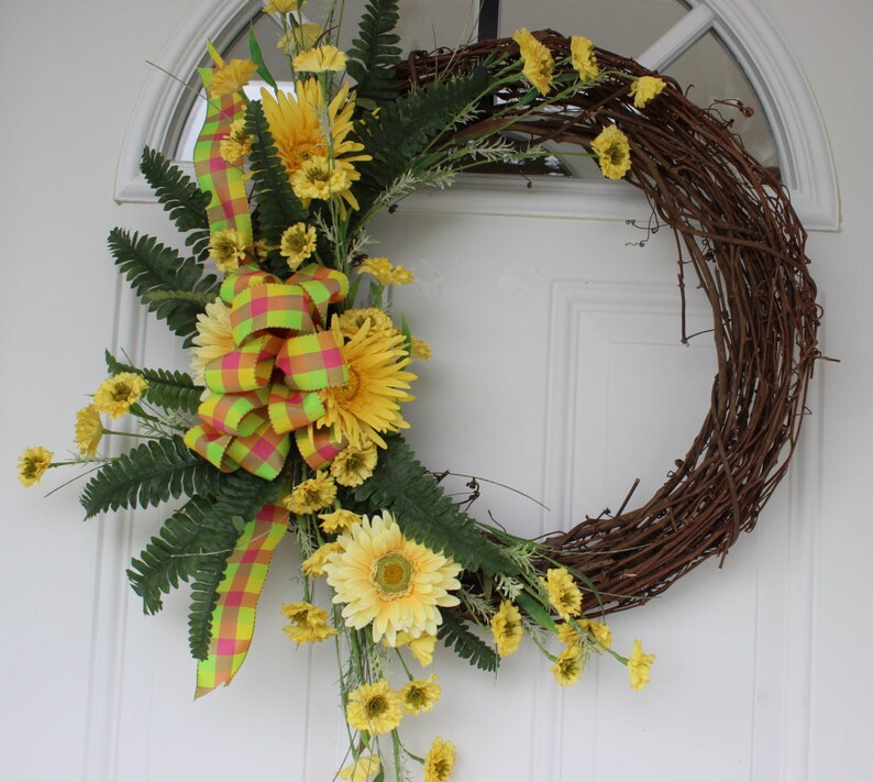 spring wreath, front door wreath, spring door wreath, summer wreath, front door decoration, door hanging, outdoor door wreath, wreath image 1