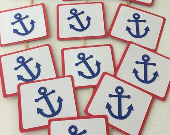 Nautical  cupcake topper, nautical party decorations, nautical birthday party, nautical baby shower, party decorations, anchor decorations