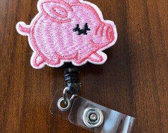 Nurse badge holder, nurse badge reel, pig badge holder, pig badge reel, id badge, gift for nurse, retractable badge, pig gift, teacher gift