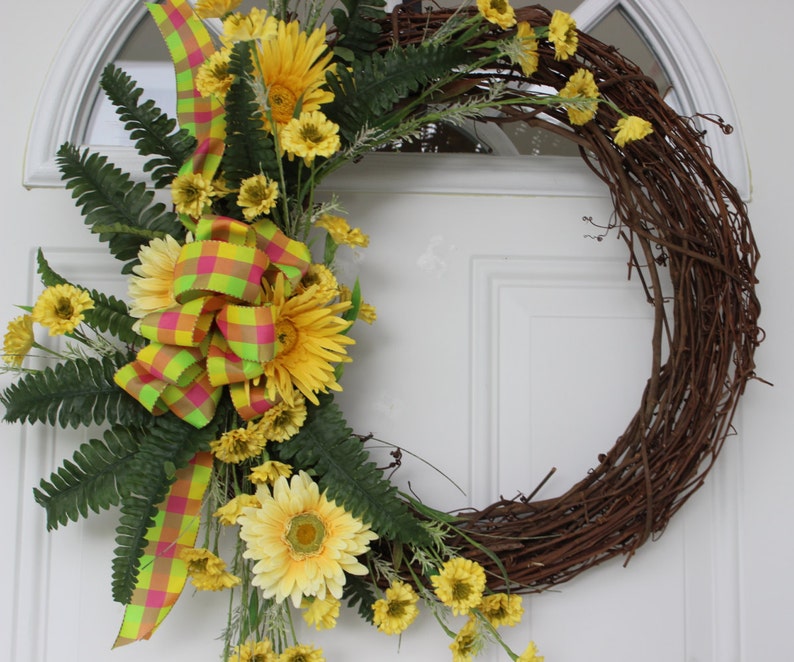 spring wreath, front door wreath, spring door wreath, summer wreath, front door decoration, door hanging, outdoor door wreath, wreath image 2
