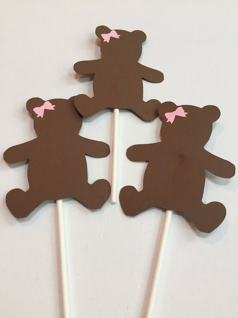Teddy Bear Baby Shower Cupcake Topper Girl Image 0