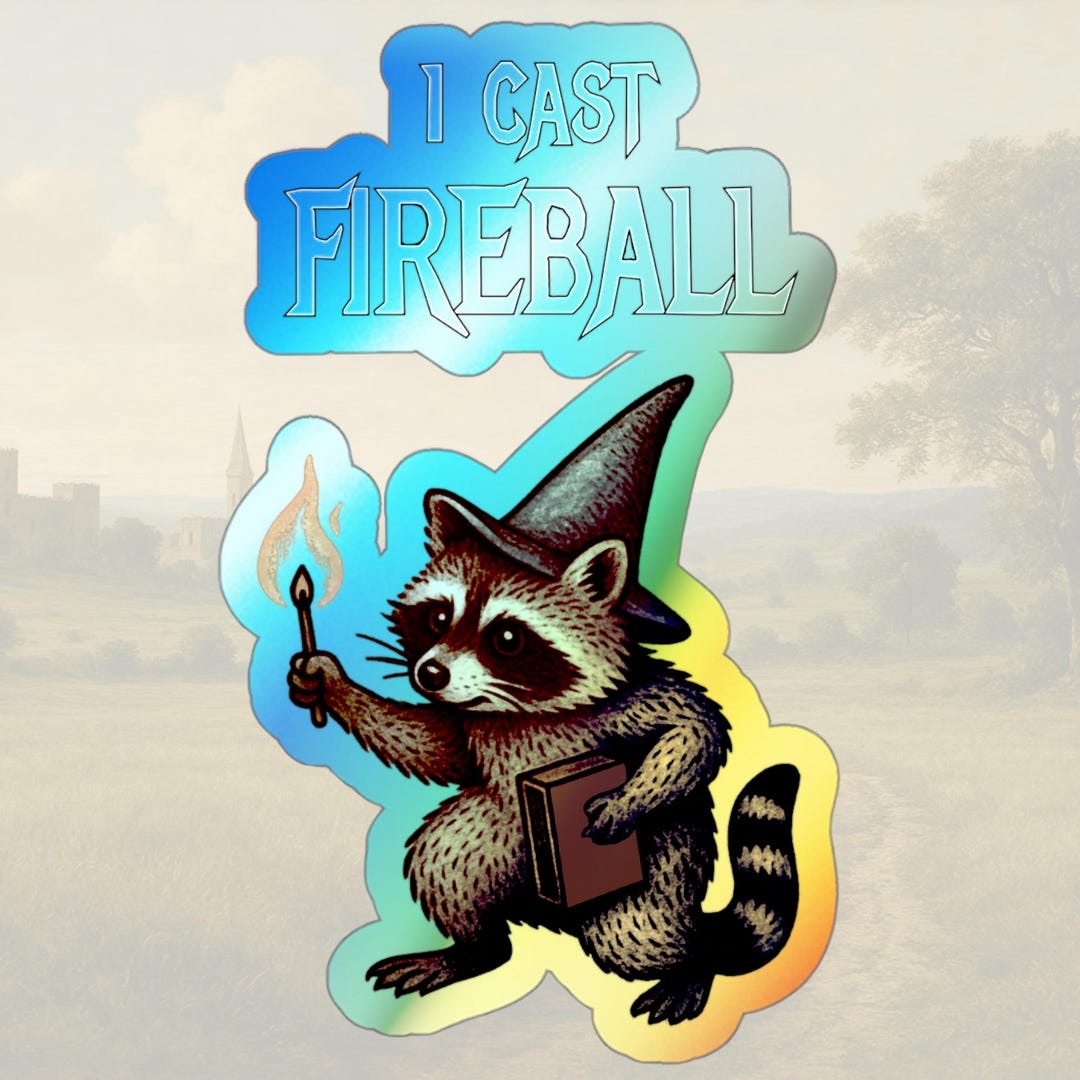 Holographic Wizard Raccoon Sticker: 