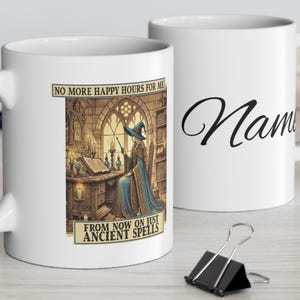 Witchy Spellcaster Mug - No More Happy Hour, Just Ancient Spells, Gothic Witch Gift, Book Of Spells Coffee Cup, Magical Cottagecore Decor