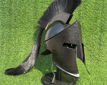 Casco de guerrero espartano hecho a mano / Casco corintio de acero negro con cresta / Armadura medieval para cosplay y LARP