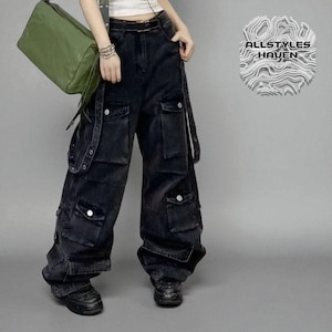 Women&#39;s Cargo Baggy Jeans | Loose Streetwear Y2K Pants | Wide Leg Utility Multi-Pocket Trousers | Casual Urban Outfit | Gift For Her