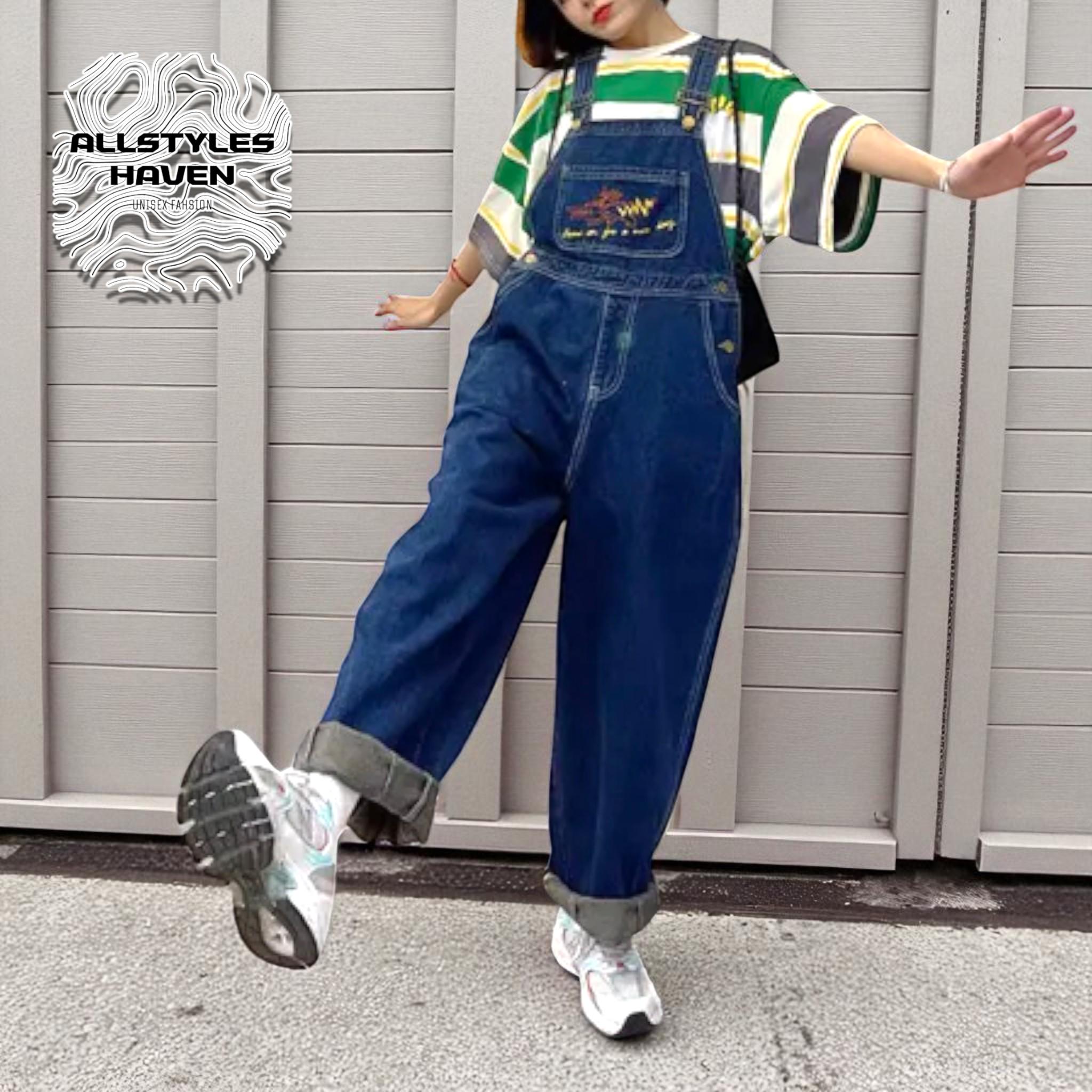 Y2k Denim Jumpsuit - Etsy MEDI GRUNGE DENIM WIDE ROMPERS XS