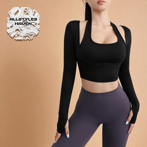 Women&#39;s Crop Top | Fitness Long Sleeve Tops | Workout Yoga Tops | Fashionable Chic Sportswear | Gift for Her