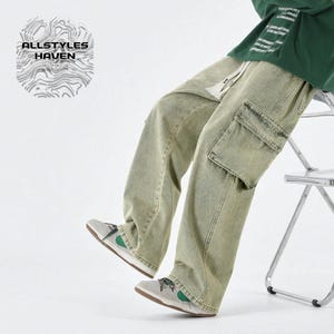 Men&#39;s Baggy Denim Jeans | Wide-Leg Casual Y2k Pants | Streetwear Vintage Multi-Pocket | Gift For Him