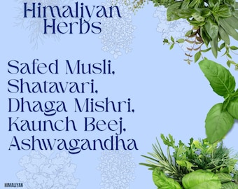 Safed-musli, Shatavari, Dhaga Mishri, Kaunch Beej, Ashwagandha 125 Gm combopakket