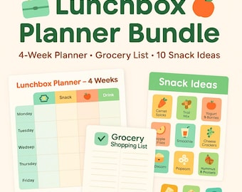 Smart Lunchbox Starter Bundle – 4 Weeks of Lunch Plans, Grocery Lists & 10 Snack Idea Cards