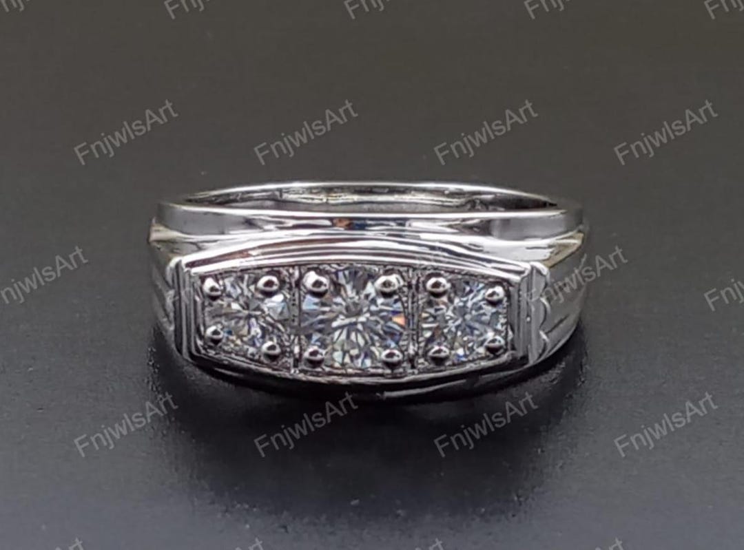Cubic Zirconia Men's Band Ring | Sterling Silver, White Gold Plated - Etsy