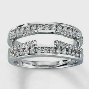 2 kt rond geslepen diamanten Enhancer verlovingsring 14k witgoud verguld, bandring huwelijksverjaardag cadeau, unieke wrap guard band