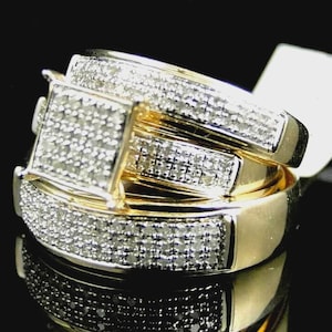 Her & His Couple Trio Set Ring, 2.5Ct Round Cut Diamond Engagement Set Ring, Best Couple Gift Ring, 14k Yellow Gold Plated Trio Set Ring