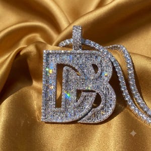 Moissanite DB Initial Pendant, Letter DB Charm, Custom Iced Out Bling Jewelry, Custom Name Pendant