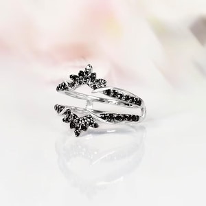 2 kt rond geslepen zwarte diamanten verbeterring bruiloft verloving bruids wrap Enhancer trouwring 14 kt witgoud verguld 925 sterlingzilver