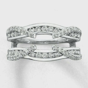 2 kt rond geslepen diamanten Enhancer verlovingsring 14k witgoud verguld, bandring huwelijksverjaardag cadeau, unieke wrap guard band
