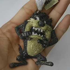 4Ct Round Diamond Pendant, Cartoon Pendant, Custom Diamond Charm Pendant Gift For Him Cluster, Hip Hop Diamond Pendant 14k White Gold Plated