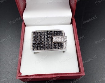 Black Cubic Zirconia Diamond Men's Ring, 14k Yellow Gold Plated, Wedding Band