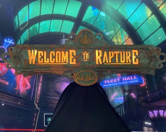 13 Inch Bioshock Inspired Rapture Aged Sign, Art Deco Sign, Game Room Decor, Video Game Art,  Gamer Gifts, Atlas, Jack Ryan, Adam