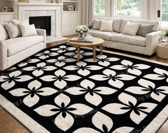 Alfombra moderna tejida a mano con forma de flor / Alfombra de lana de lujo con estampado floral de 1,5 x 2,4 m para sala de estar y dormitorio / Decoración contemporánea para el hogar