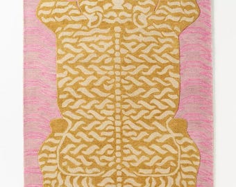 Alfombra artesanal con estampado de tigre antiguo, alfombra de lana de lujo con estampado animal moderno para sala de estar, dormitorio, oficina y decoración del hogar.