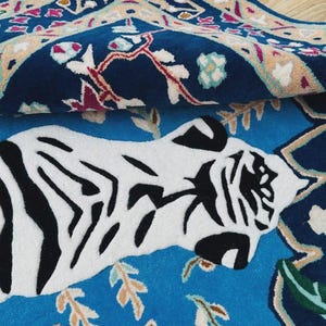 Hand Tufted Rug Blue Bengal Tiger Rug 100% Handmade Rug for woolen Rug for Bedroom Rug Office Rug Bespoke Custom Rugs Area Rugs Kids Rugs