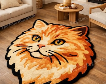 Alfombra de lana de lujo con estampado animal, hecha a mano con cara de gato, alfombra infantil con dibujos animados, decoración bohemia de Halloween para sala de estar, dormitorio y cuarto infantil.