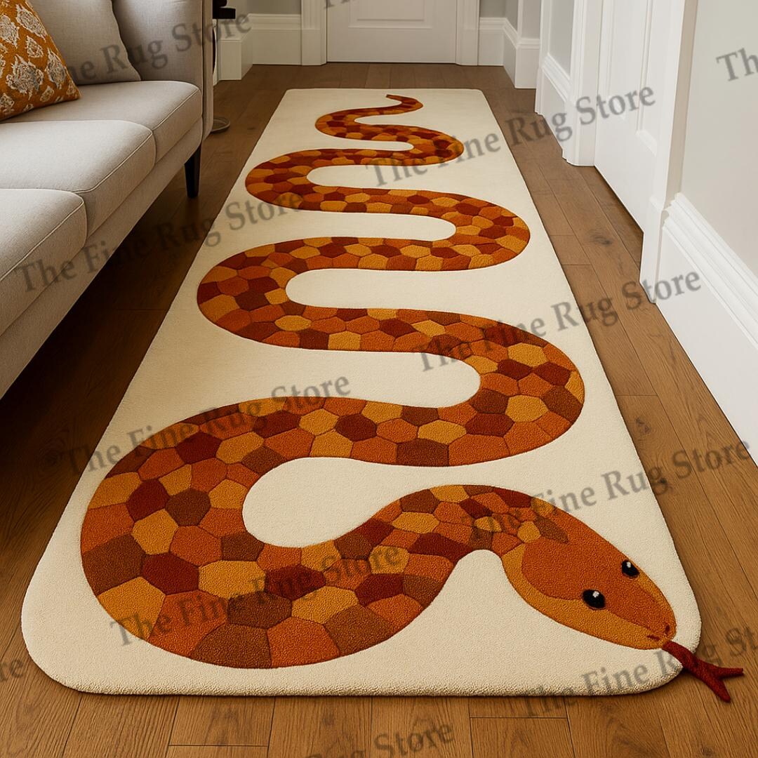 Hand-tufted Snake Runner Rug, Earth-tone Serpent Area Carpet, Boho ...