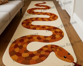 Alfombra de pasillo con diseño de serpiente tejida a mano, alfombra de área con serpiente en tonos tierra, decoración bohemia para sala de estar, pasillo y entrada / Alfombra de reptil de diseño personalizado