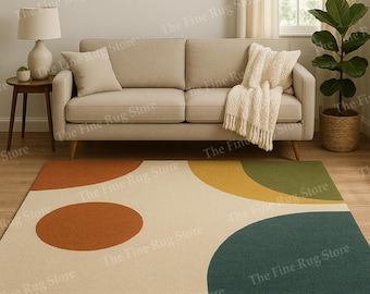 Handgetufteter moderner Geometrischer Teppich - Color Block Abstrakter Teppich in Olivgrün, Rost & Türkis - Boho Wohnzimmer, Schlafzimmer oder Wohndekor