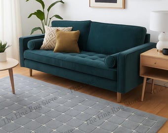 Alfombra artesanal con diseño de cuadrícula cruzada: alfombra de lana con forma geométrica moderna, ideal para la decoración de salas de estar, dormitorios, oficinas o salones contemporáneos.