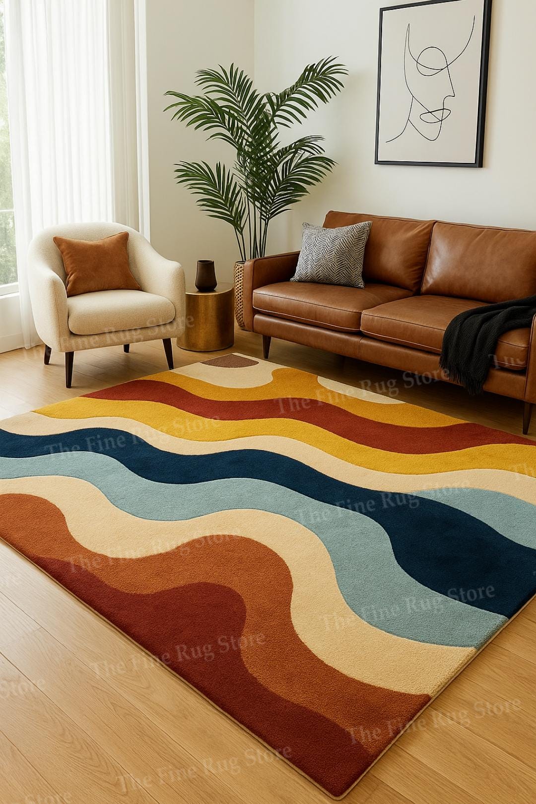 Retro Wavy Rug - 70s Style Colorful Abstract Rug - Etsy