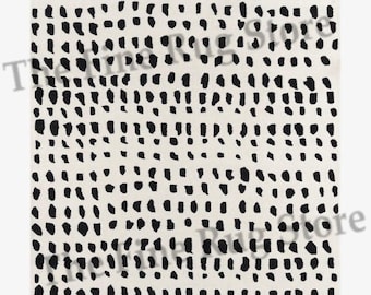 Alfombra de lana tejida a mano, puntos negros, diseño minimalista moderno.