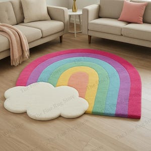 Hand Tufted Rainbow bloom and Cloud Rug, Colorful Kids Room Carpet, Playroom Decor, Nursery Accent Rug, Soft Wool Area Rug Home Décor Carpet