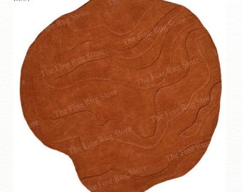Alfombra de lana color óxido – Forma irregular topográfica tejida a mano