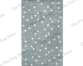 Alfombra de estrellas azul cielo con diseño de destellos estrellados, tejida a mano, suave, de pelo medio, ideal para la decoración de la sala de estar, el dormitorio, la oficina, la sala de juegos y la habitación del bebé.