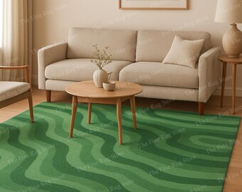 Alfombra moderna ondulada hecha a mano en color verde esmeralda, alfombra de lana de lujo con diseño abstracto en espiral, decoración contemporánea de estilo bohemio para sala de estar, dormitorio y salón.
