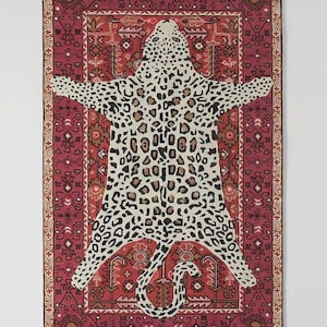 Anthropologie Octavia Leopard Red Handmade Tufted Wool Area Rug For Bedroom Livingroom Office Kitchen Nursery Entryway modern Rug