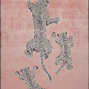 Climbing Leopard Cubs Pink Handmade Tufted Wool Area Rug For Bedroom Livingroom Office Kitchen Nursery Entryway modern Rug