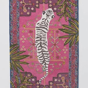 Hand Tufted Rug Pink Bengal Tiger Rug 100% Handmade Rug for woolen Rug for Bedroom Rug Office Rug Bespoke Custom Rugs Area Rugs Kids Rugs