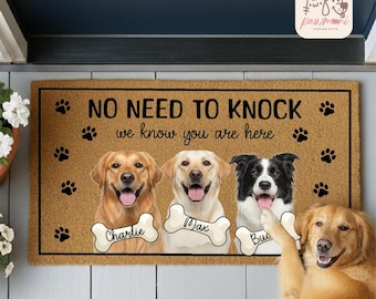 Personalized Dog No Need To Knock Doormat, Custom Pet Home Decor, Funny Dog Welcome Mat, Humorous Dog Lover Gift, Paw Print Mat