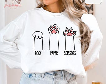Rock Paper Scissors Cat Paws Sweat Shirt, Gift For Cat Lover, Cat Mom Gift, Funny Rock Paper Scissors Cat,Funny Cat Lovers Saying Sweatshirt